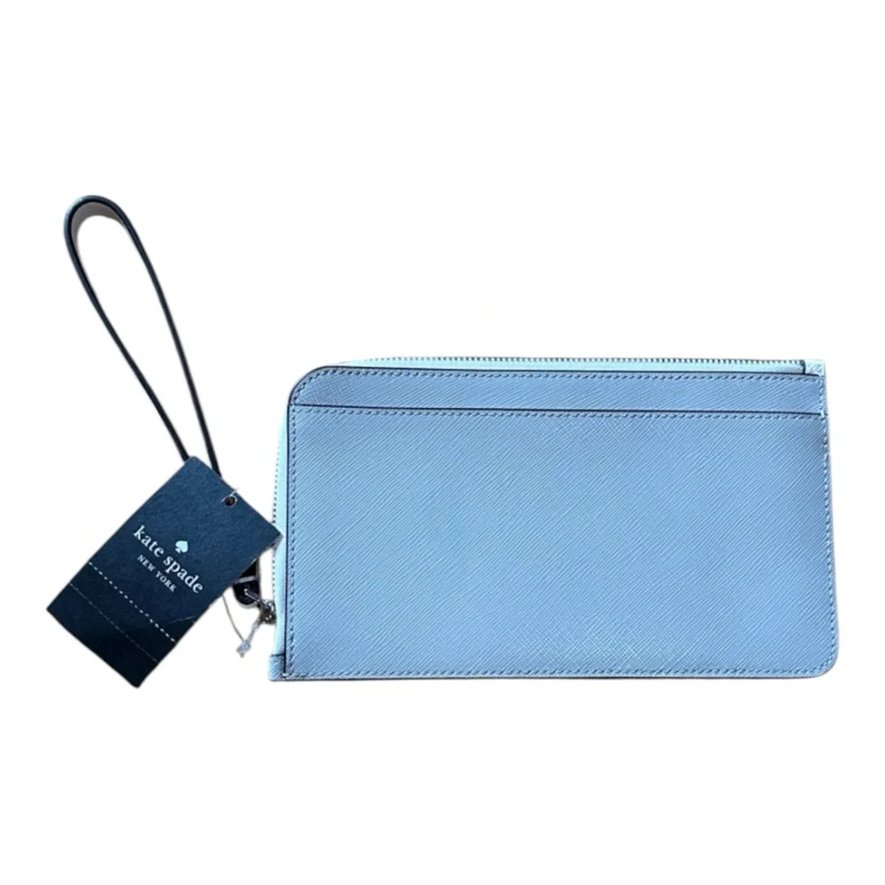 Kate Spade Lucy Med L Zip Platinum & White Colorblock Wristlet New with Tags